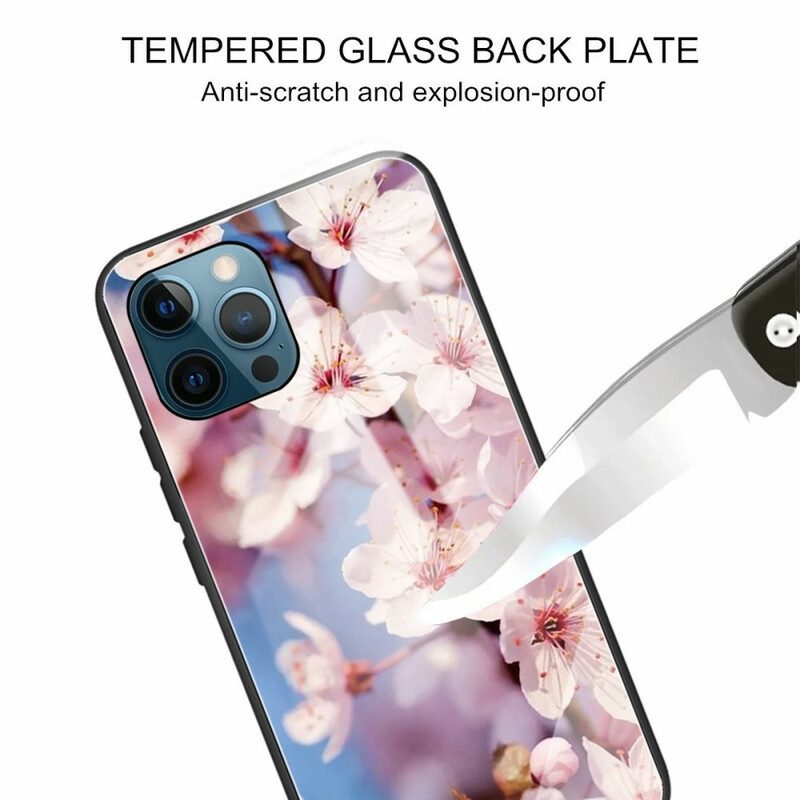 Hoesje voor iPhone 13 Pro Max Gehard Glas Realistische Bloemen