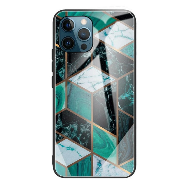 Hoesje voor iPhone 13 Pro Max Geometrie Marmer Gehard Glas