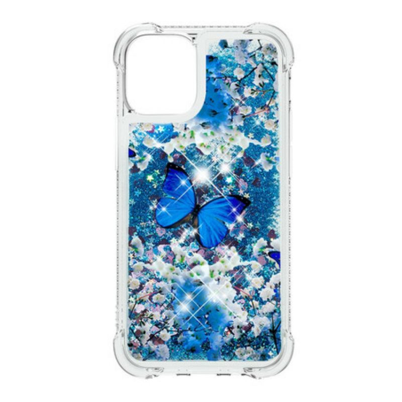 Hoesje voor iPhone 13 Pro Max Glitter Blauwe Vlinders