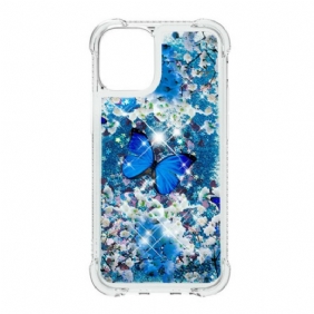 Hoesje voor iPhone 13 Pro Max Glitter Blauwe Vlinders