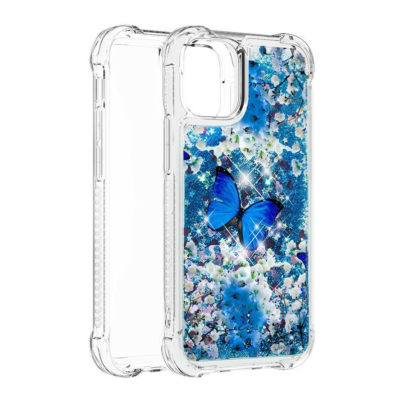 Hoesje voor iPhone 13 Pro Max Glitter Blauwe Vlinders