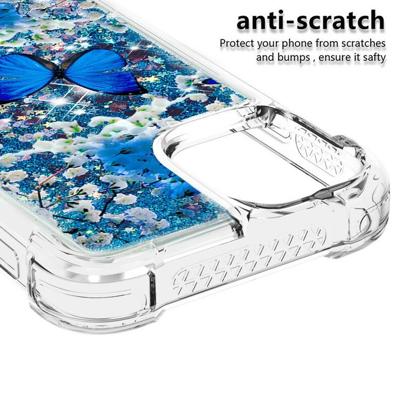 Hoesje voor iPhone 13 Pro Max Glitter Blauwe Vlinders