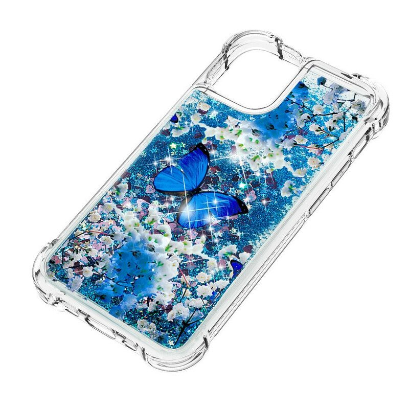 Hoesje voor iPhone 13 Pro Max Glitter Blauwe Vlinders