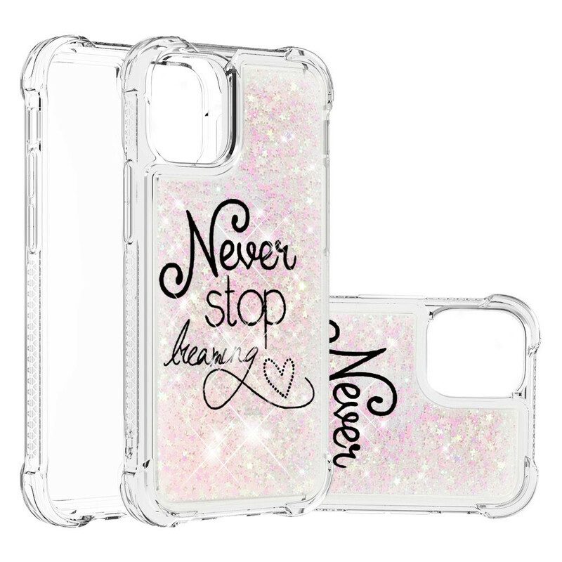 Hoesje voor iPhone 13 Pro Max Stop Nooit Met Dromen Glitter