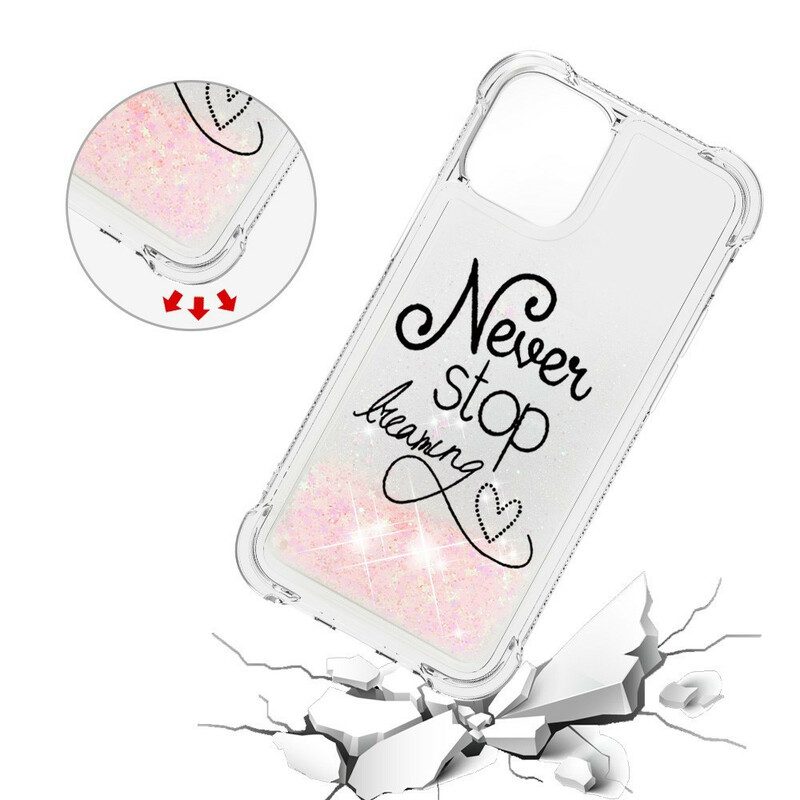 Hoesje voor iPhone 13 Pro Max Stop Nooit Met Dromen Glitter