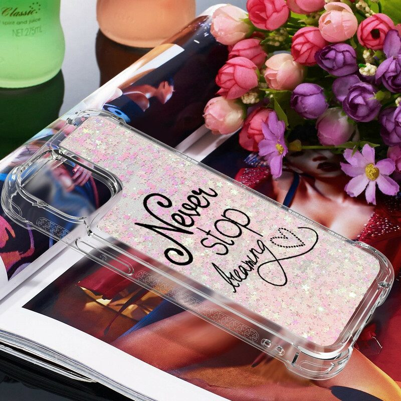 Hoesje voor iPhone 13 Pro Max Stop Nooit Met Dromen Glitter