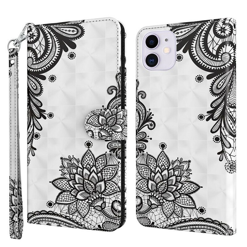 Leren Hoesje voor iPhone 13 Pro Max Kant Bloemen