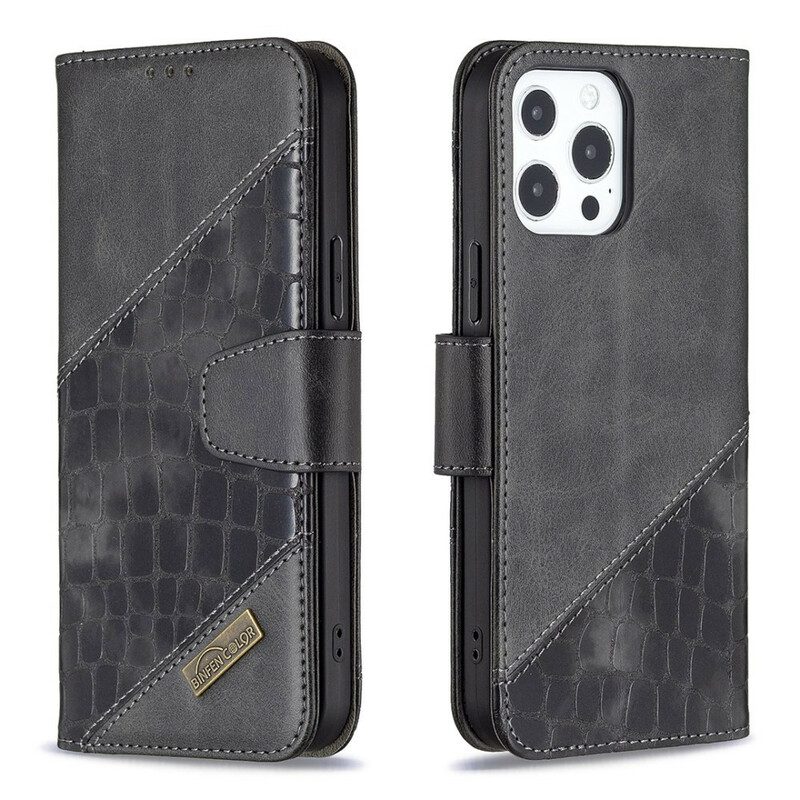 Leren Hoesje voor iPhone 13 Pro Max Klassiek Krokodillenleer-effect