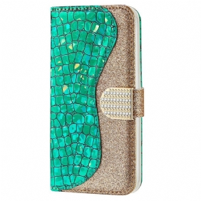 Leren Hoesje voor iPhone 13 Pro Max Krokodil Diamanten