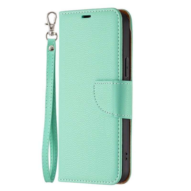 Leren Hoesje voor iPhone 13 Pro Max Met Ketting Gekleurde Lychee Leren Bandjes Met Leereffect