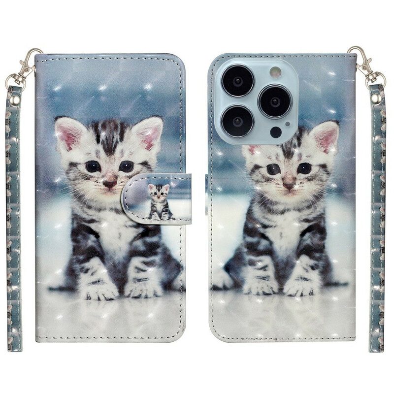 Leren Hoesje voor iPhone 13 Pro Max Met Ketting Kitten Light Spots Met Riem