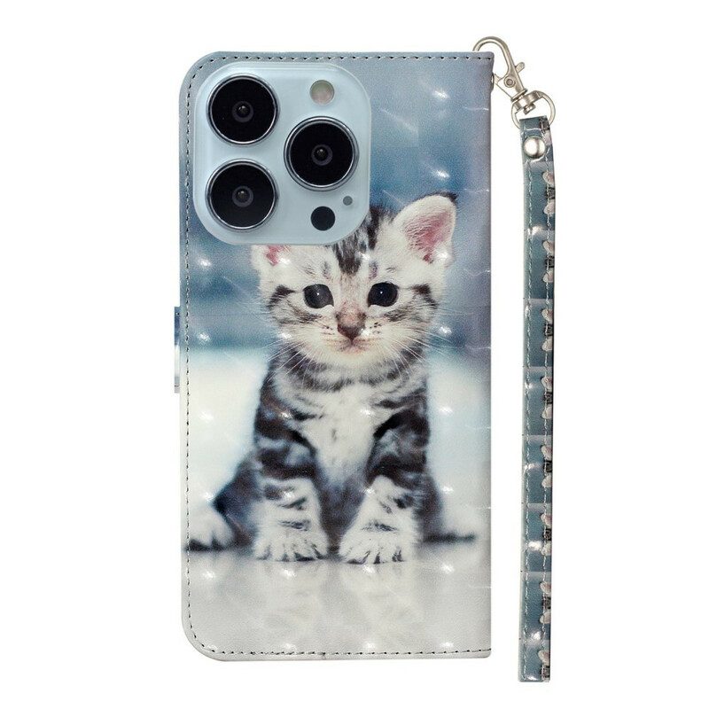 Leren Hoesje voor iPhone 13 Pro Max Met Ketting Kitten Light Spots Met Riem