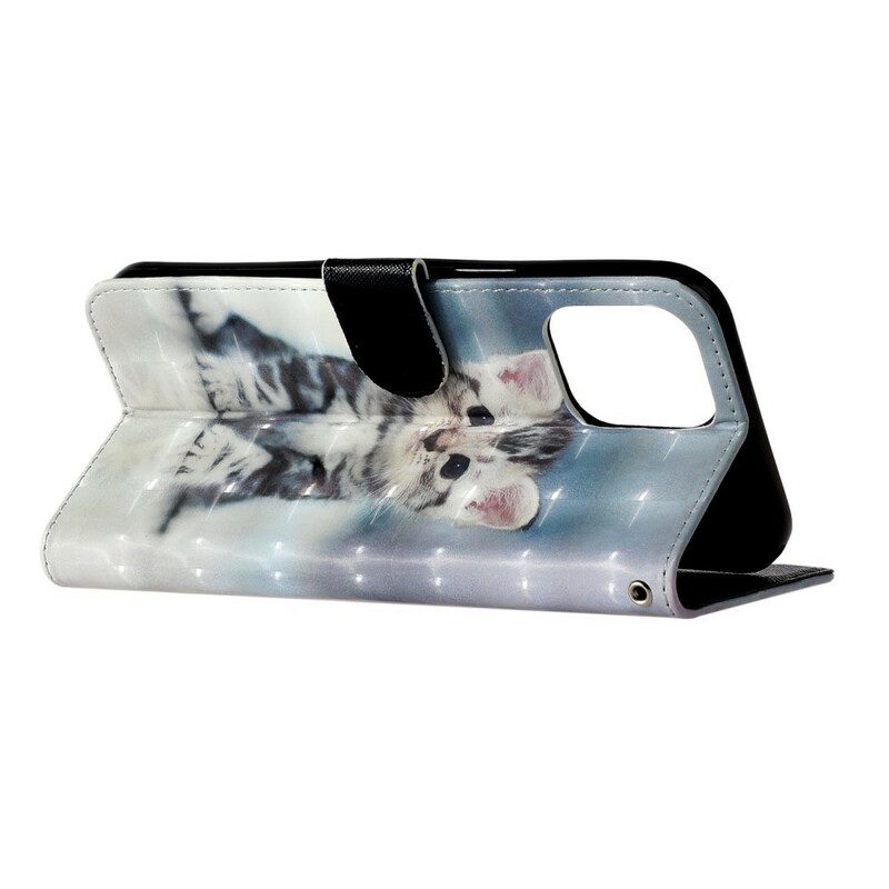 Leren Hoesje voor iPhone 13 Pro Max Met Ketting Kitten Light Spots Met Riem