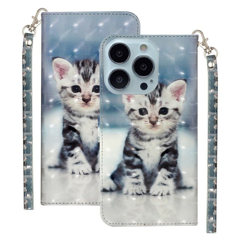 Leren Hoesje voor iPhone 13 Pro Max Met Ketting Kitten Light Spots Met Riem