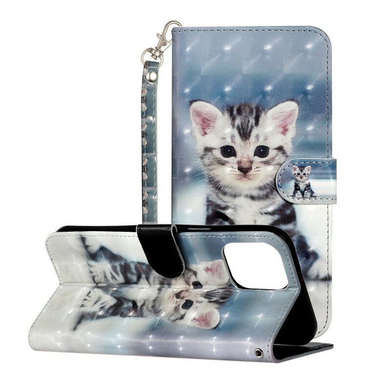 Leren Hoesje voor iPhone 13 Pro Max Met Ketting Kitten Light Spots Met Riem