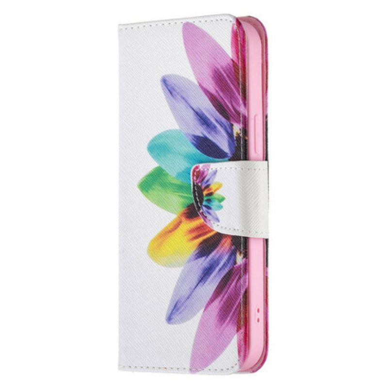 Leren Hoesje voor iPhone 13 Pro Max Waterverf Bloem