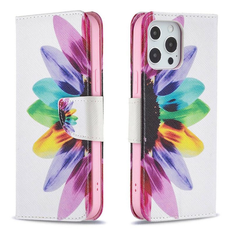 Leren Hoesje voor iPhone 13 Pro Max Waterverf Bloem