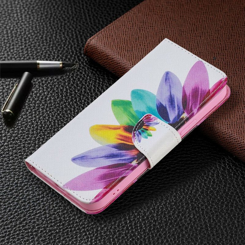 Leren Hoesje voor iPhone 13 Pro Max Waterverf Bloem