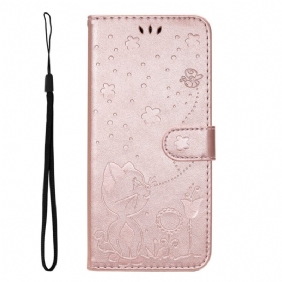 Flip Case voor Oppo Find X5 Lite Met Ketting String Katten En Bijen