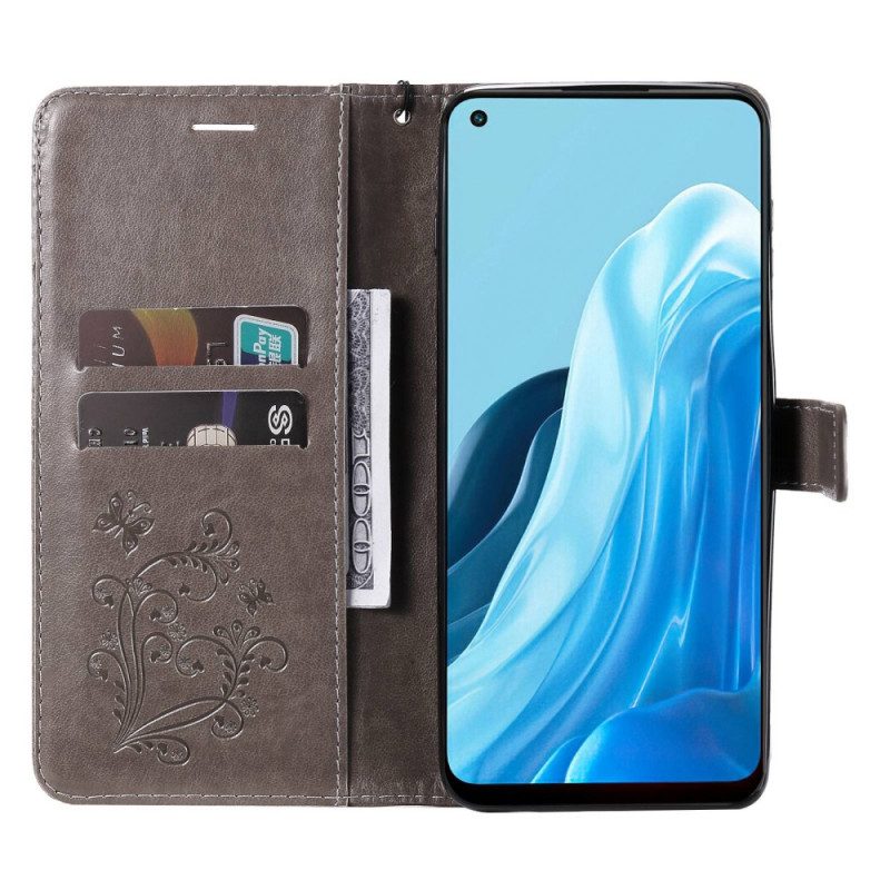 Folio-hoesje voor Oppo Find X5 Lite Met Ketting Gigantische Riemvlinders