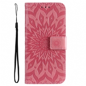 Leren Hoesje voor Oppo Find X5 Lite Met Ketting Strappy Zon Mandala