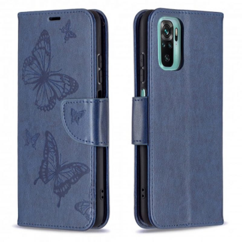 Flip Case voor Xiaomi Redmi Note 10 / 10S Met Ketting Vlinders Bedrukte Strappy