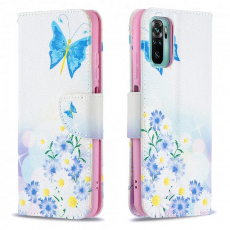 Folio-hoesje voor Xiaomi Redmi Note 10 / 10S Geschilderde Vlinders En Bloemen