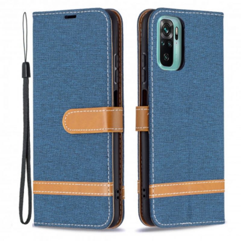 Folio-hoesje voor Xiaomi Redmi Note 10 / 10S Met Ketting Band Van Stof En Leereffect