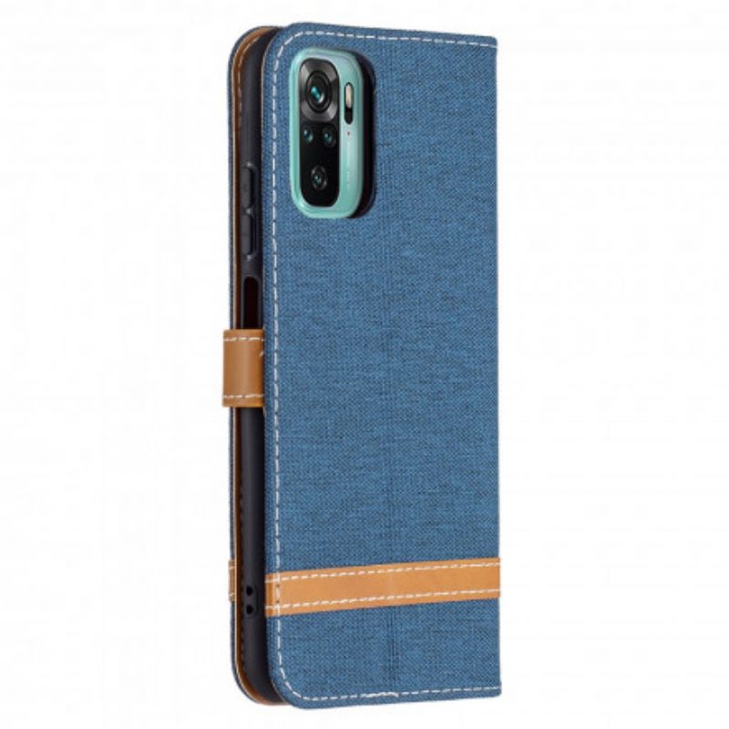 Folio-hoesje voor Xiaomi Redmi Note 10 / 10S Met Ketting Band Van Stof En Leereffect