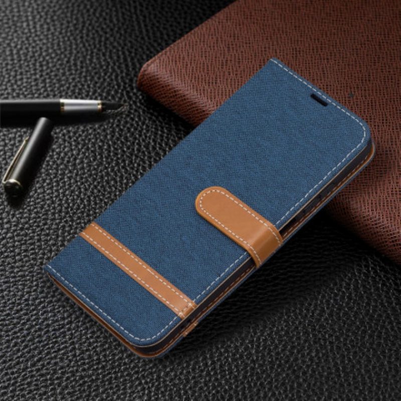 Folio-hoesje voor Xiaomi Redmi Note 10 / 10S Met Ketting Band Van Stof En Leereffect