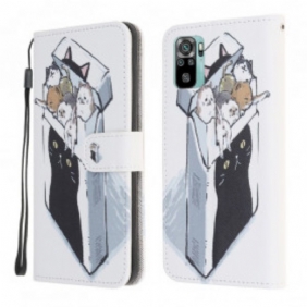 Folio-hoesje voor Xiaomi Redmi Note 10 / 10S Met Ketting Levering Katten Met Strings