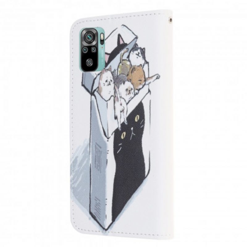 Folio-hoesje voor Xiaomi Redmi Note 10 / 10S Met Ketting Levering Katten Met Strings