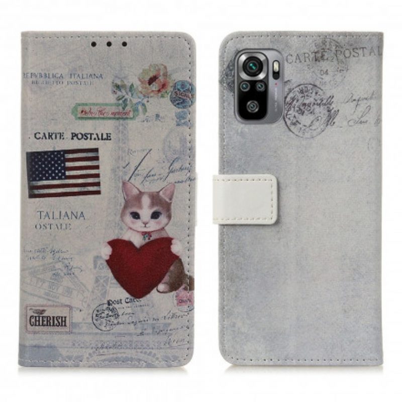 Folio-hoesje voor Xiaomi Redmi Note 10 / 10S Reiziger Kat