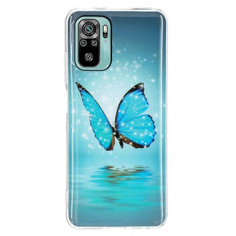 Hoesje voor Xiaomi Redmi Note 10 / 10S Fluorescerende Blauwe Vlinder