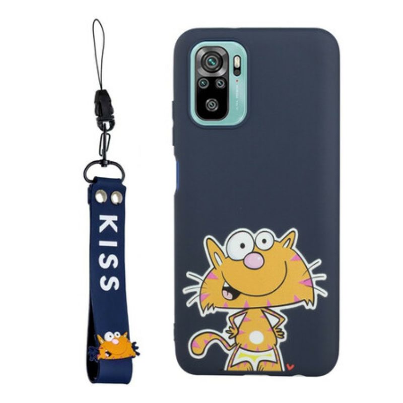 Hoesje voor Xiaomi Redmi Note 10 / 10S Kat Met Lanyard Kiss