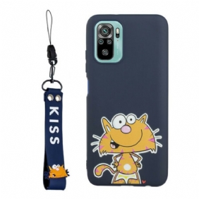 Hoesje voor Xiaomi Redmi Note 10 / 10S Kat Met Lanyard Kiss