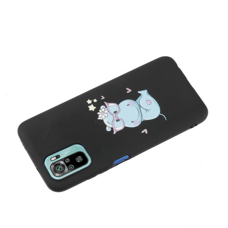 Hoesje voor Xiaomi Redmi Note 10 / 10S Nijlpaard Met Kiss Lanyard