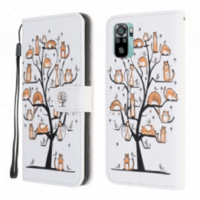 Leren Hoesje voor Xiaomi Redmi Note 10 / 10S Met Ketting Funky Cats Met Riem