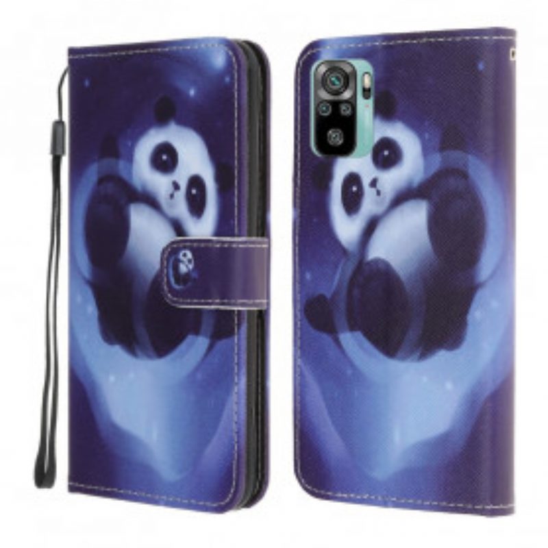 Leren Hoesje voor Xiaomi Redmi Note 10 / 10S Met Ketting Panda Space Met Sleutelkoord