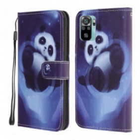 Leren Hoesje voor Xiaomi Redmi Note 10 / 10S Met Ketting Panda Space Met Sleutelkoord