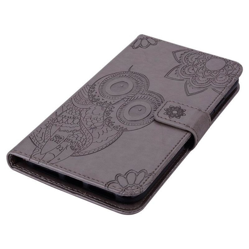 Leren Hoesje voor Xiaomi Redmi Note 10 / 10S Uil Mandala En Lanyard