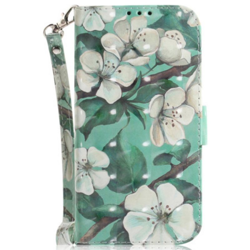 Leren Hoesje Voor Motorola Edge 50 Ultra Aquarelbloemen Met Riempje