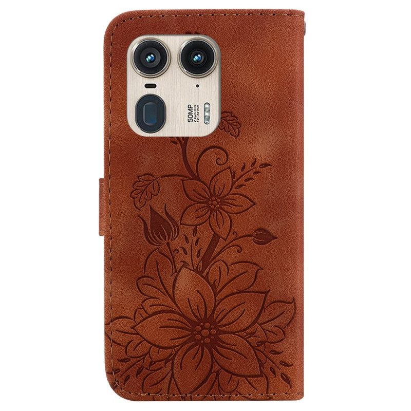 Leren Hoesje Voor Motorola Edge 50 Ultra Bloemenband