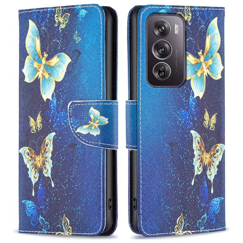 Flip Case Leren Oppo Reno 12 Pro 5g Gouden Vlinders