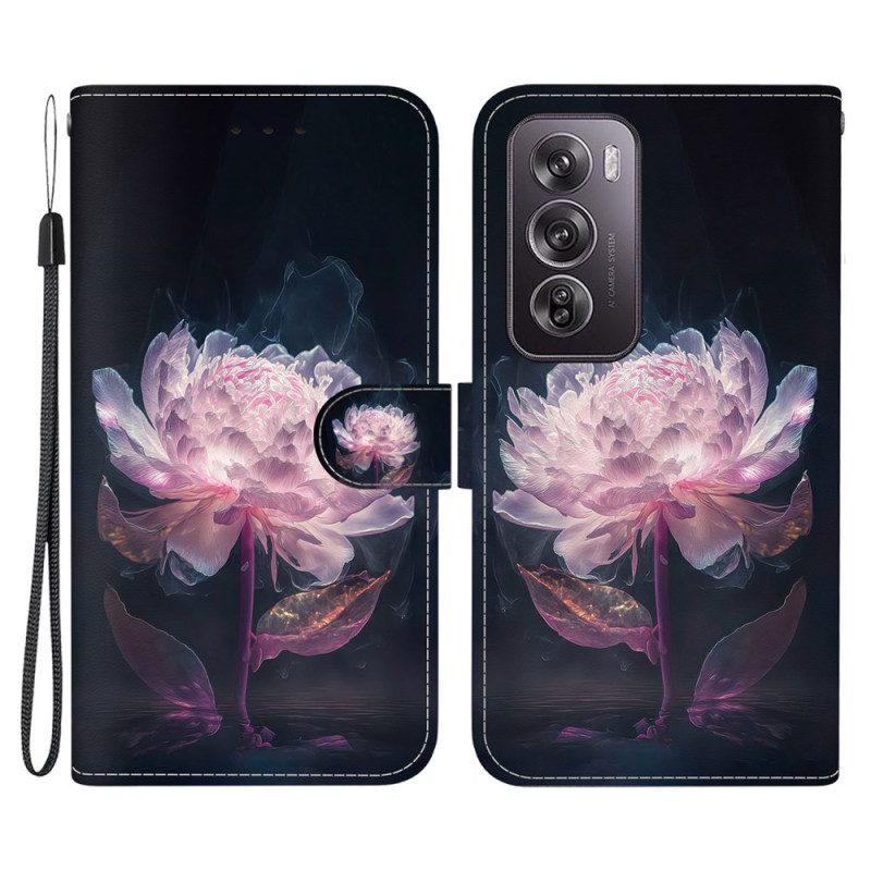 Folio-hoesje Oppo Reno 12 Pro 5g Telefoonhoesje Paarse Pioen Met Riem