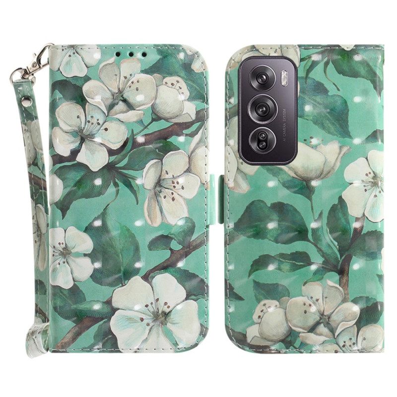 Leren Hoesje Oppo Reno 12 Pro 5g Aquarelbloemen Met Riem Bescherming Hoesje