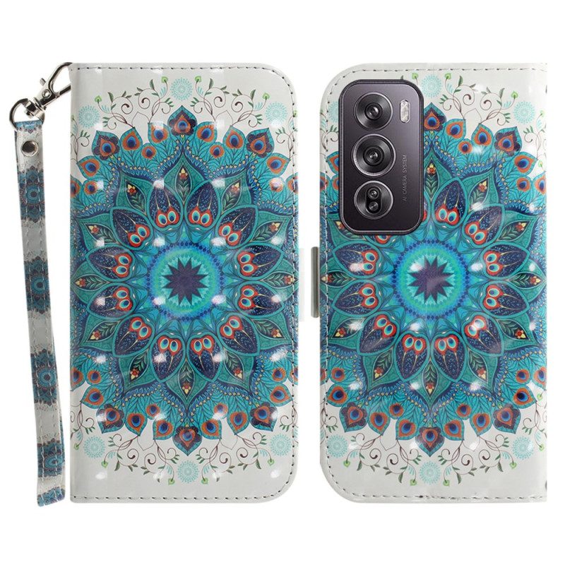 Leren Hoesje Voor Oppo Reno 12 Pro 5g Groene Mandala Met Bandje