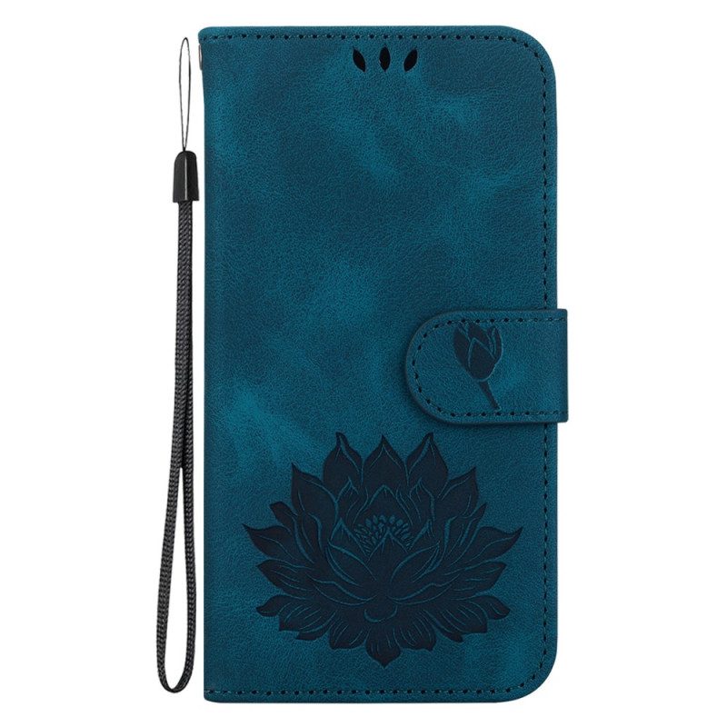 Leren Hoesje Voor Oppo Reno 12 Pro 5g Lotusbloem Met Riempje