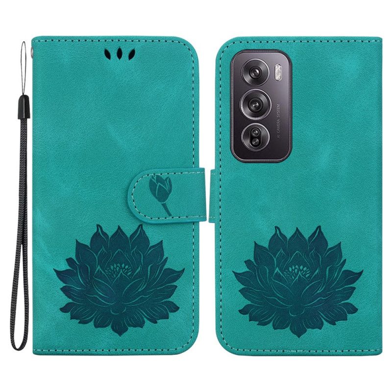 Leren Hoesje Voor Oppo Reno 12 Pro 5g Lotusbloem Met Riempje