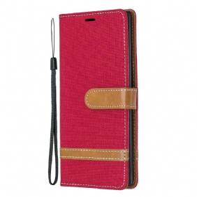 Flip Case voor Samsung Galaxy Note 10 Met Ketting Band Van Stof En Leereffect